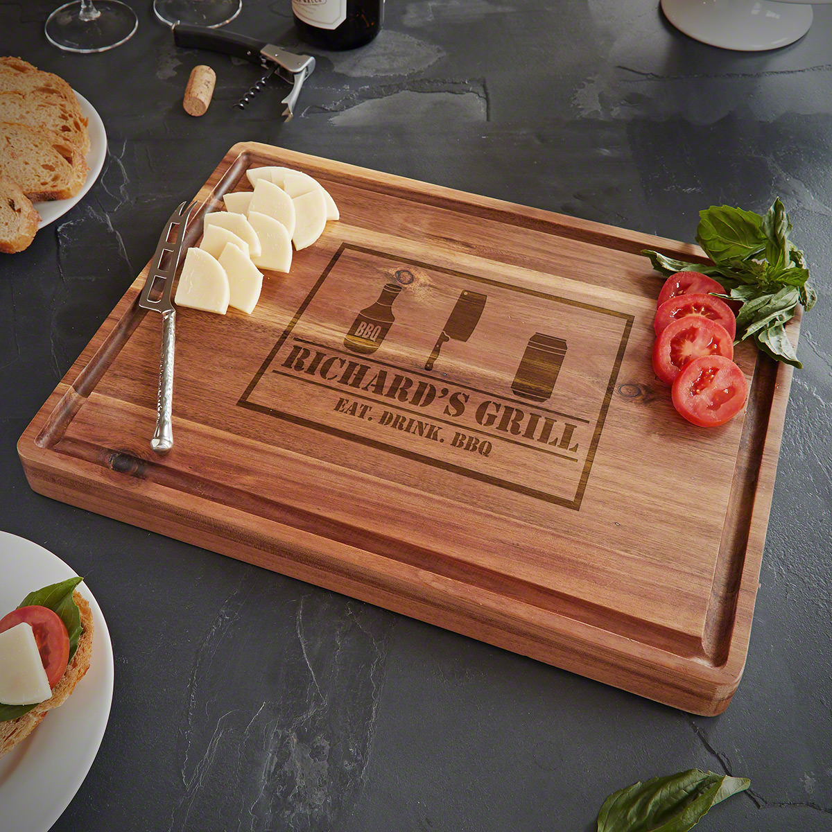 BBQ And Beer Acacia Personalized Butcher Block