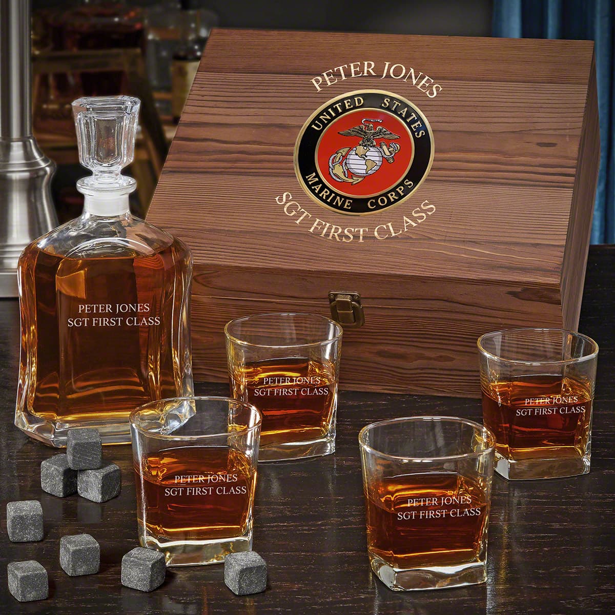 Marine Retirement Gift Personalized Argos Whiskey Decanter Set