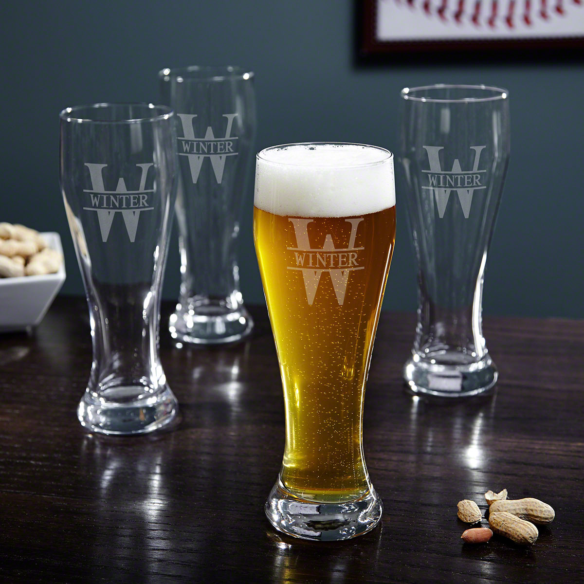 Oakmont Engraved Tall Pilsner Beer Glass Set of 4