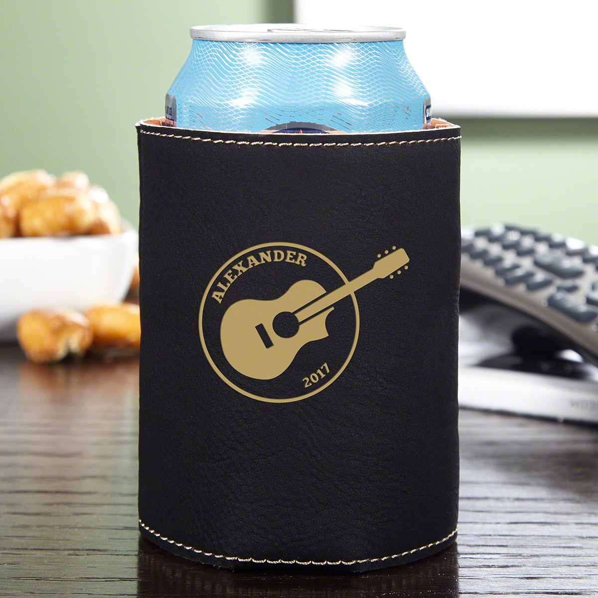 Acoustics Personalized Charcoal Leatherette Can Holder