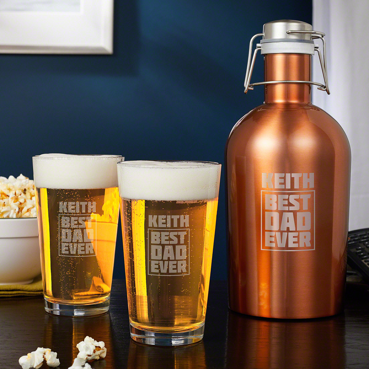 Best Dad Ever - Engraved Beer Growler and Pint Glass Set Gift for Dads