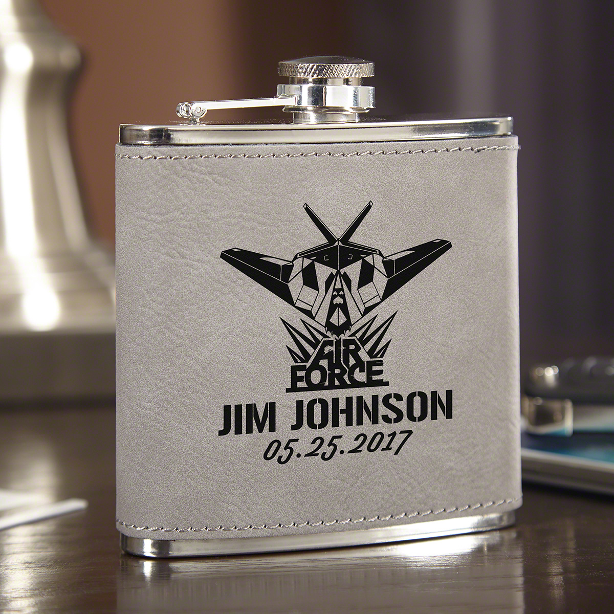 Air Force Glory Personalized Slate Gray Hip Flask