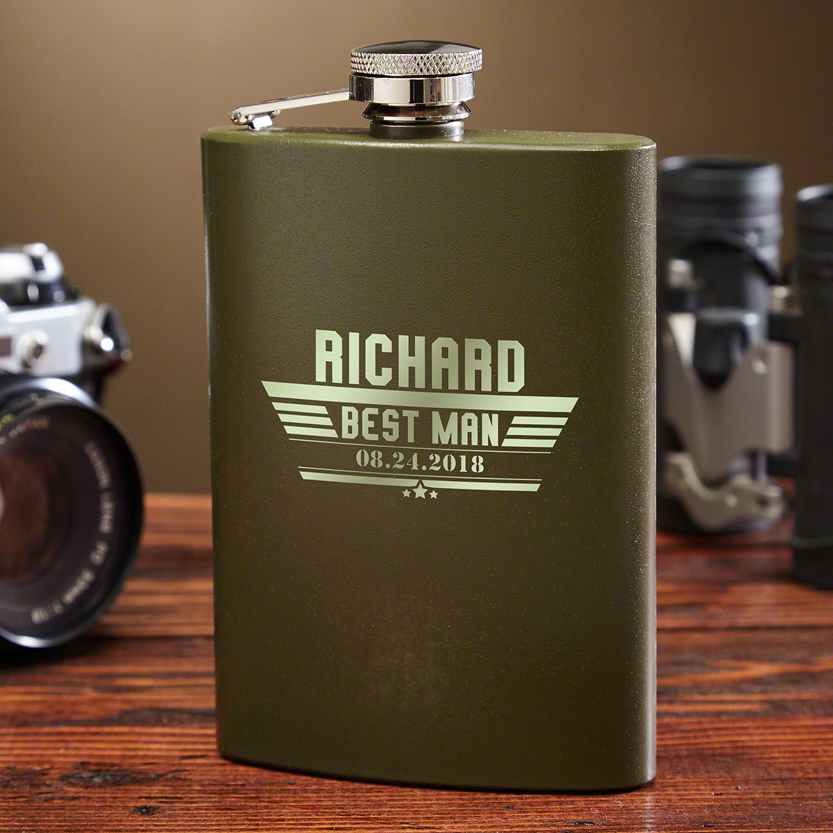 Maverick Personalized Green Military Flask