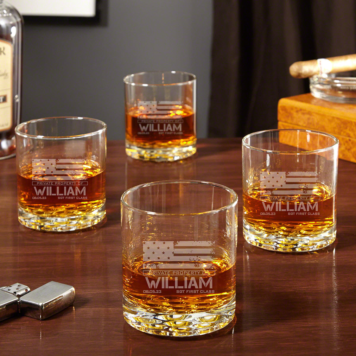 American Heroes Custom Set of 4 Buckman Whiskey Glasses Military Gifts