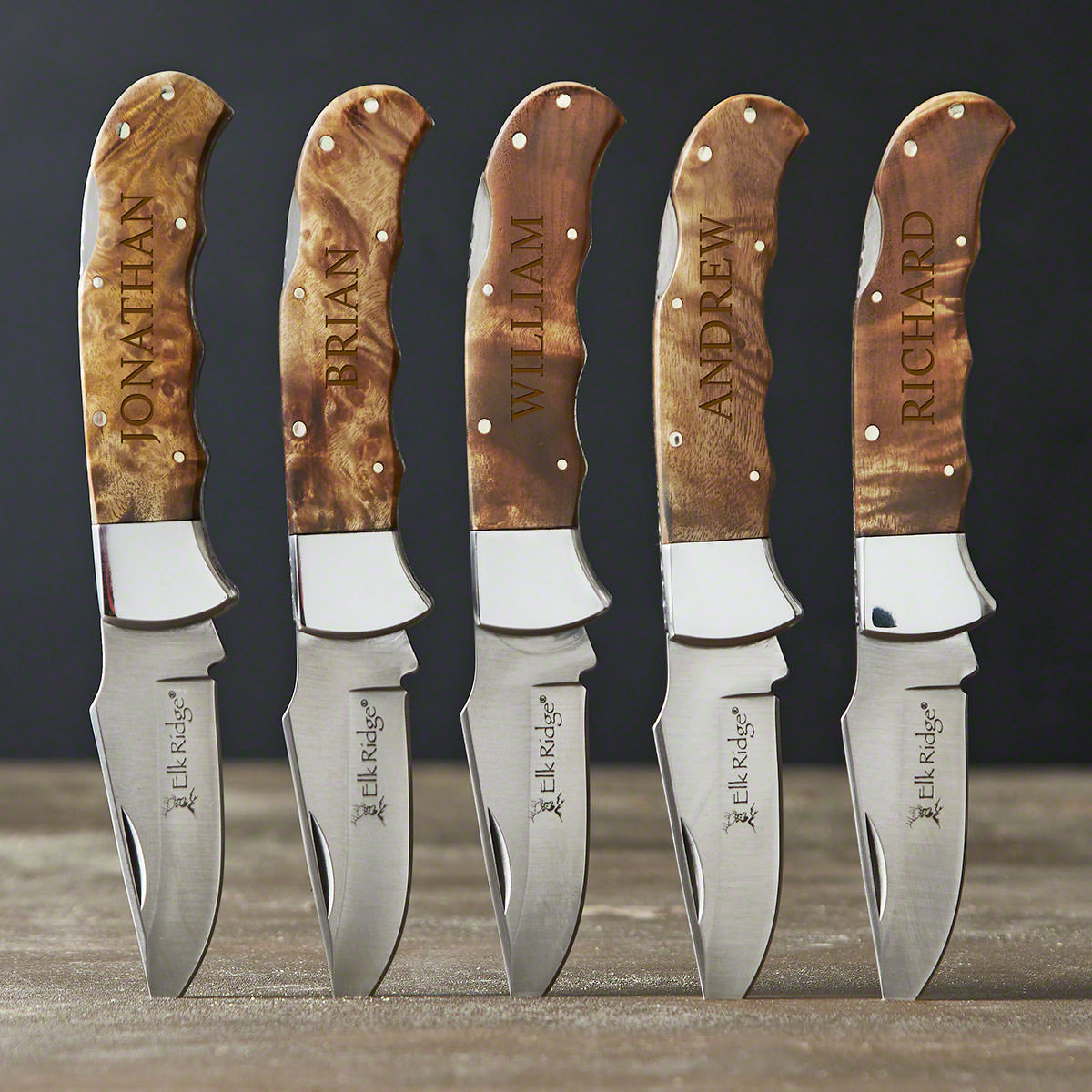 Burl Wood Custom Pocket Knives Set of 5