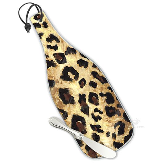 Leopard Print Glass Cheese Platter and Spreader Set