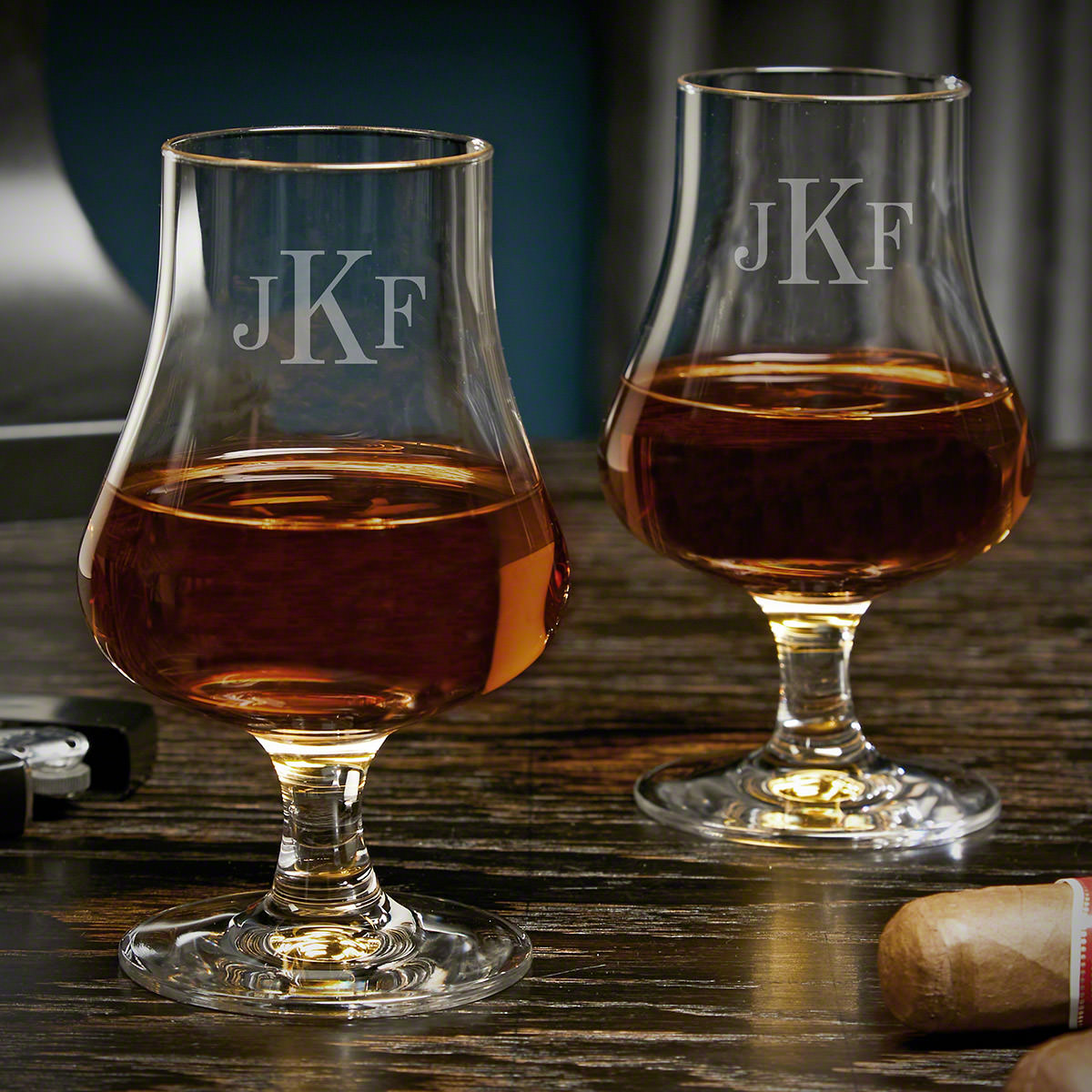 Classic Monogram Personalized Pair of Nosing Whiskey Taster Glasses