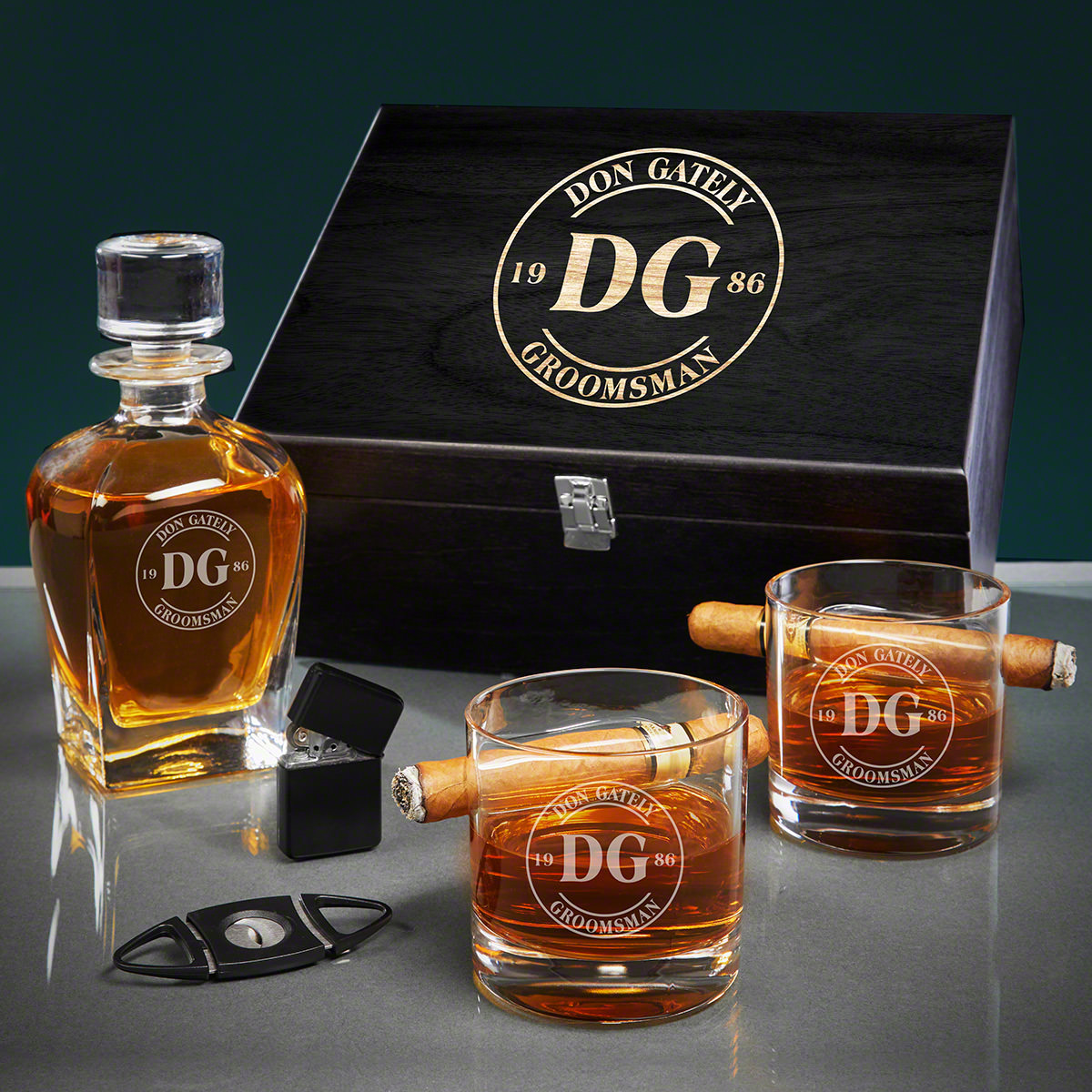 Custom Cigar Whiskey Decanter Set Lincoln
