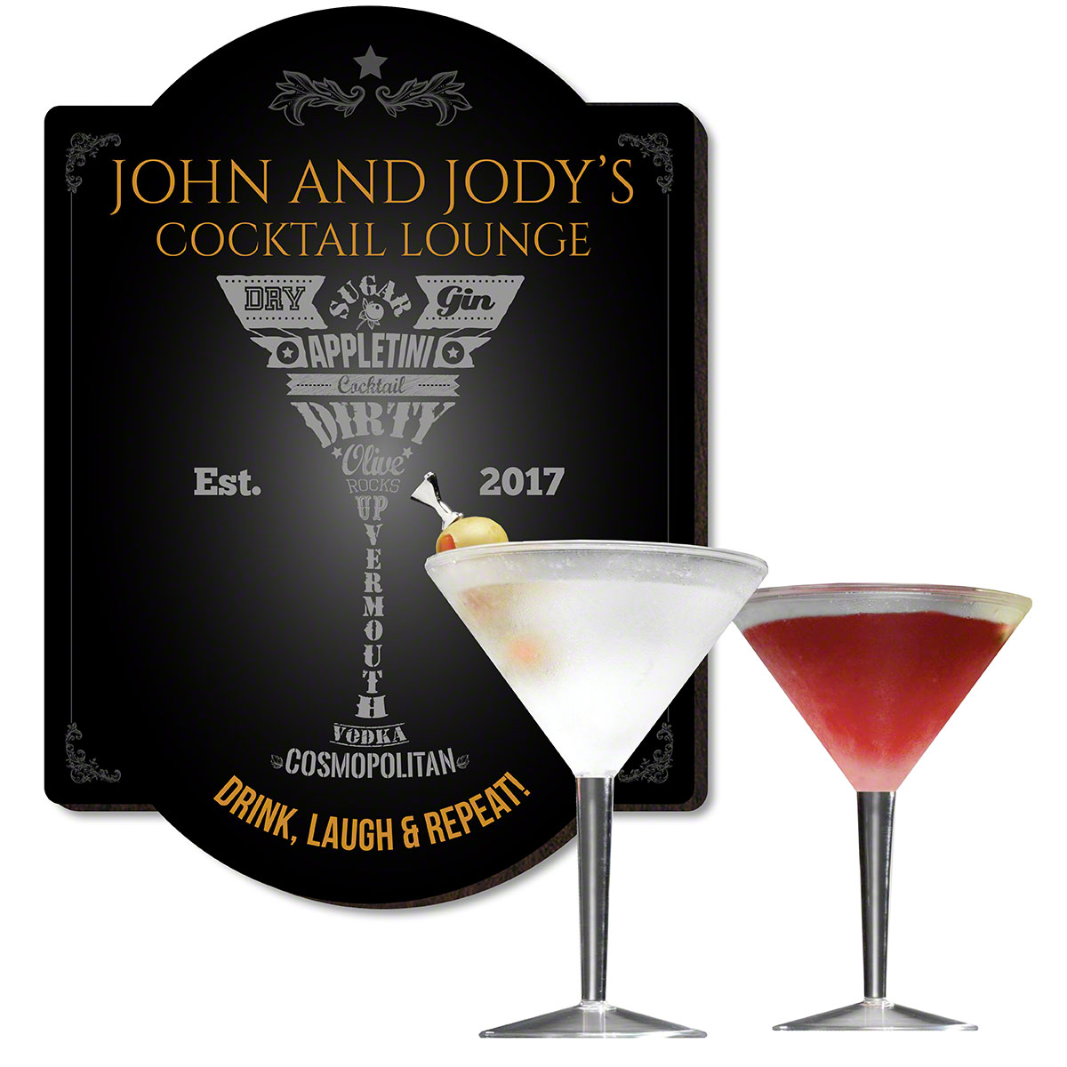 Modern Martini Bar Sign and Glass Set