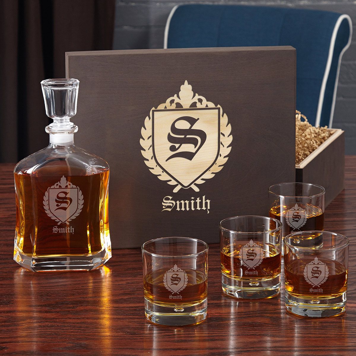 Oxford Monogram T Set With Engraved Whiskey Glasses
