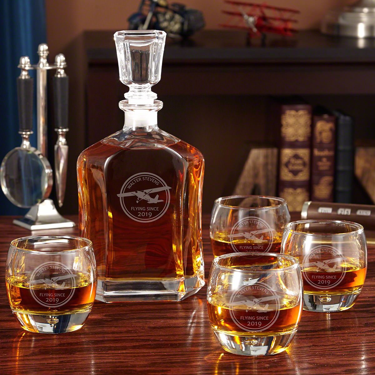 Aviator Engraved Argos Decanter Set With Uptown Glasses