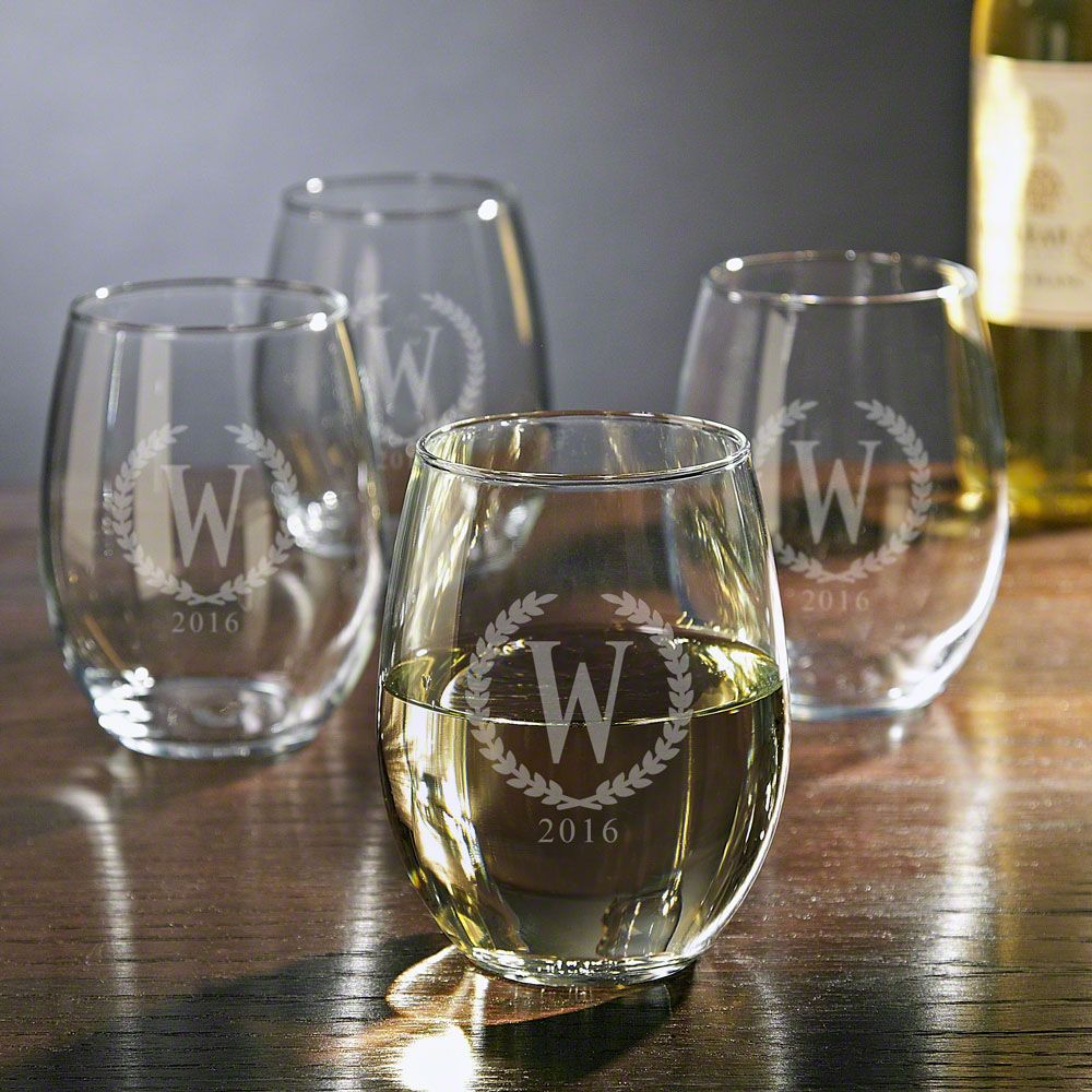 Statesman Personalized Stemless Wine Glasses, Set of 4