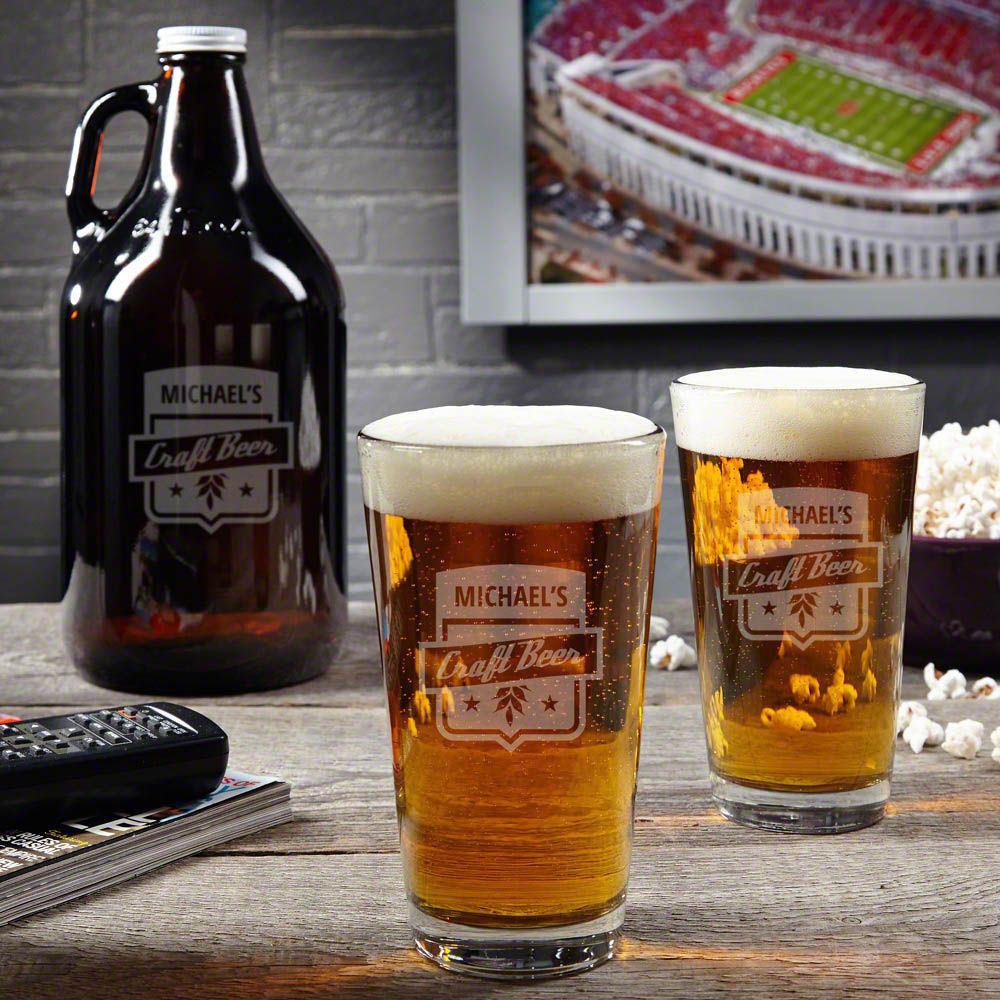 Custom Craft Beer Growler and Pint Glass Gift Set