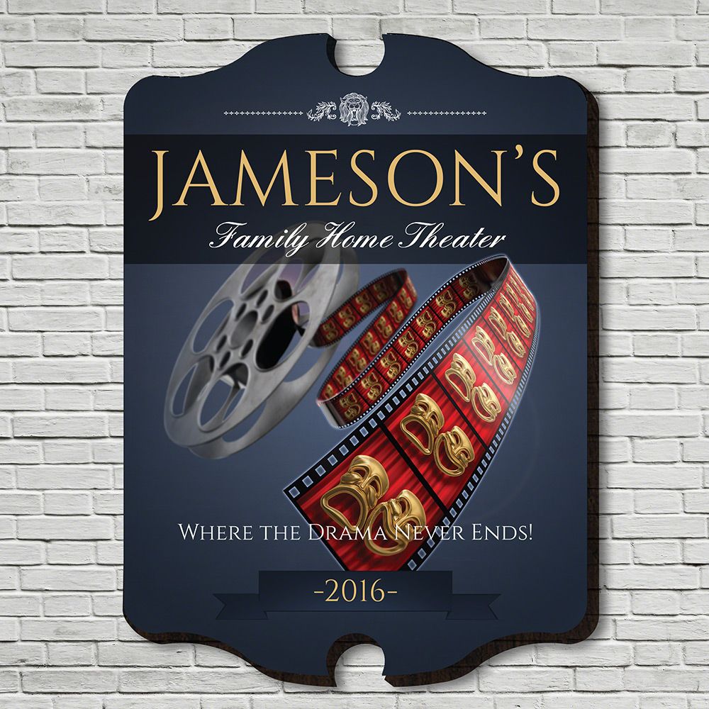 Family Movie Time Personalized Home Theater Sign