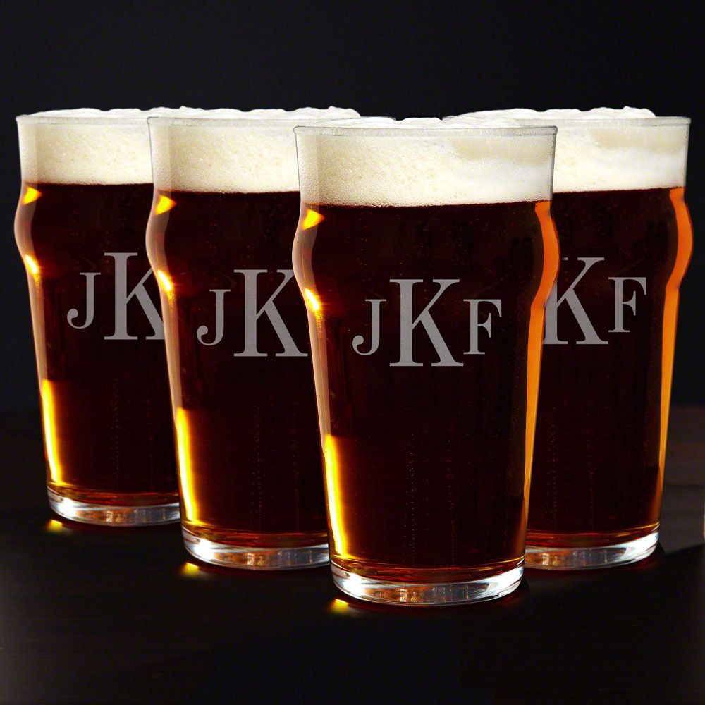 Monogram English Pub Beer Glasses, Set of 4