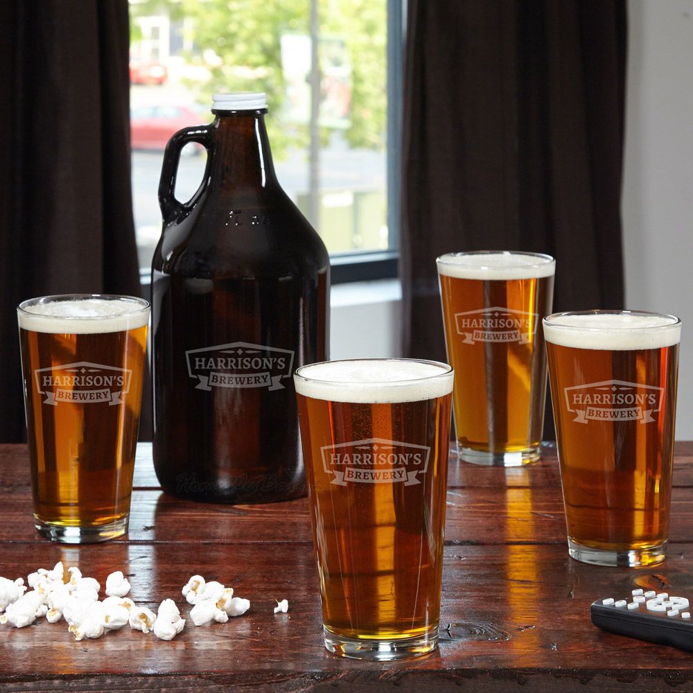 Classic Brewery Personalized Beer Glasses and Growler
