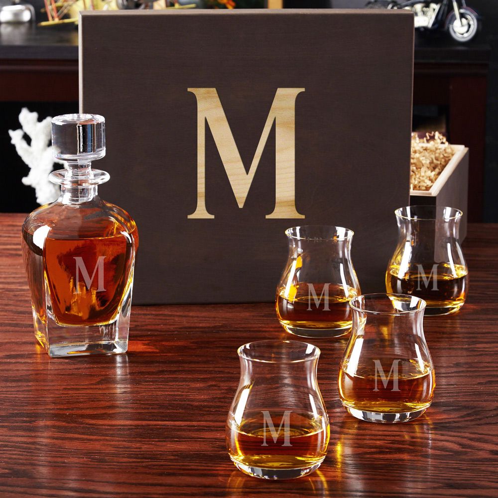 Personalized Liquor Decanter Set with Wide-Bowl Glencairn Glasses