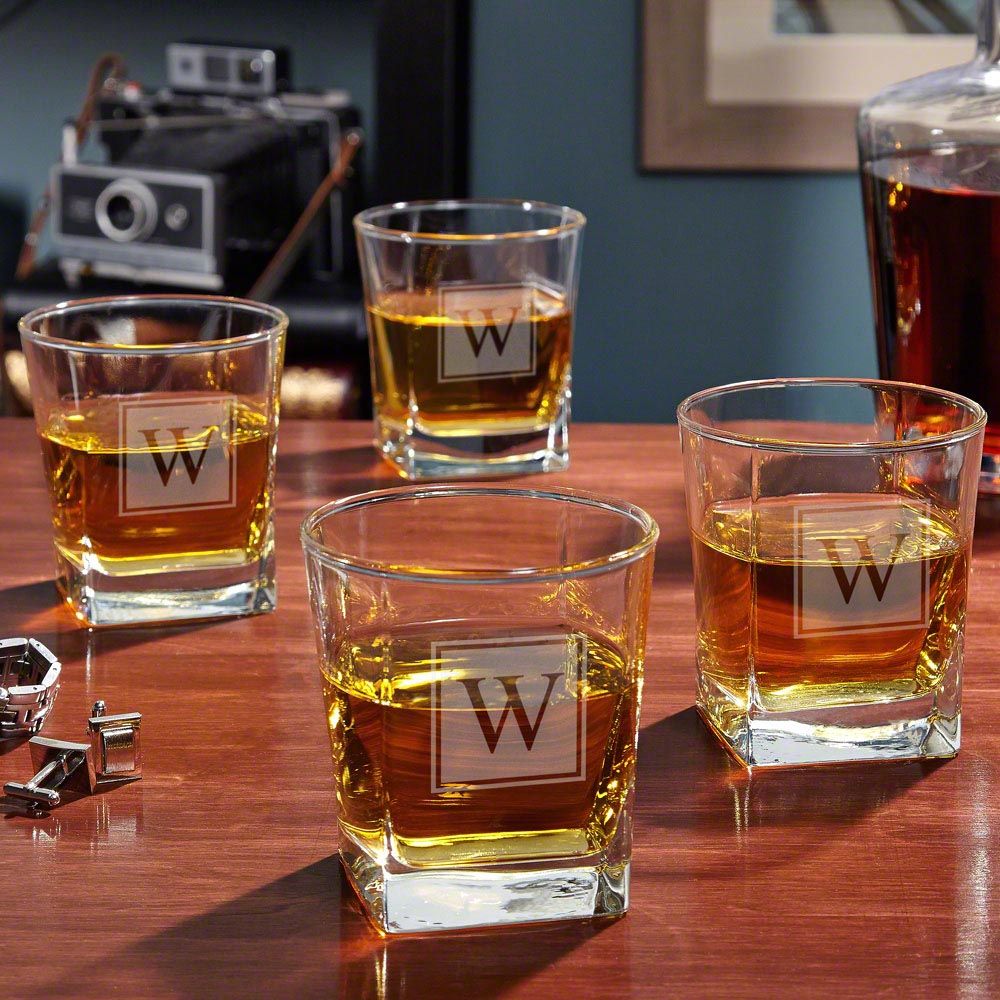 Block Monogram Personalized Rutherford Whiskey Glasses