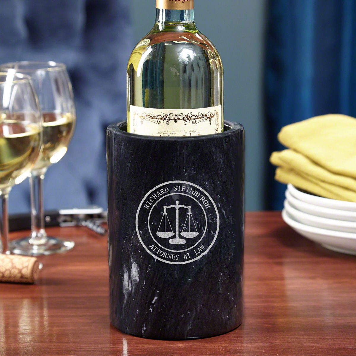 Scales of Justice Personalized Marble Wine Chiller for Lawyers