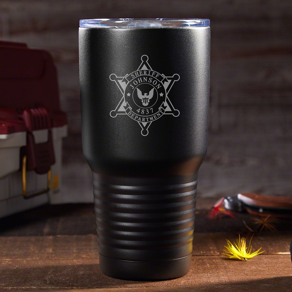 Sheriff Badge Custom Insulated Travel Mug - Black