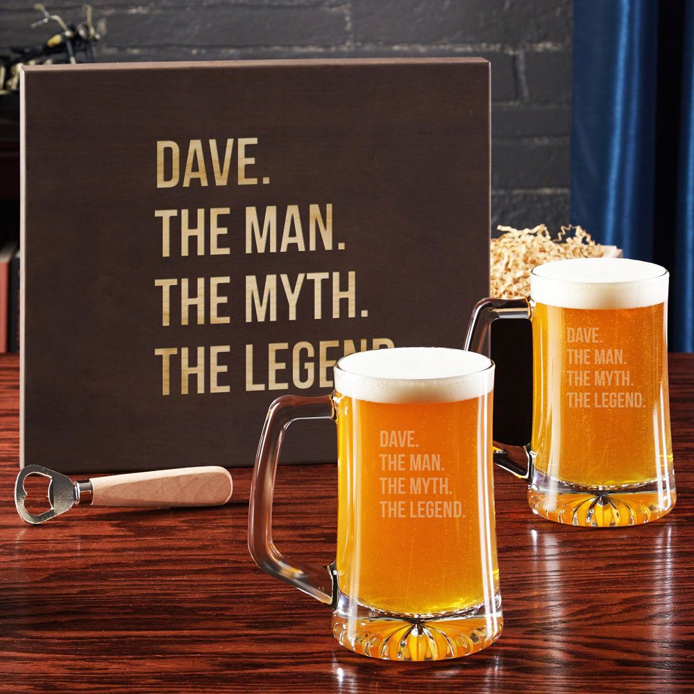 The Man The Myth The Legend Beer Glass Set with Gift Box