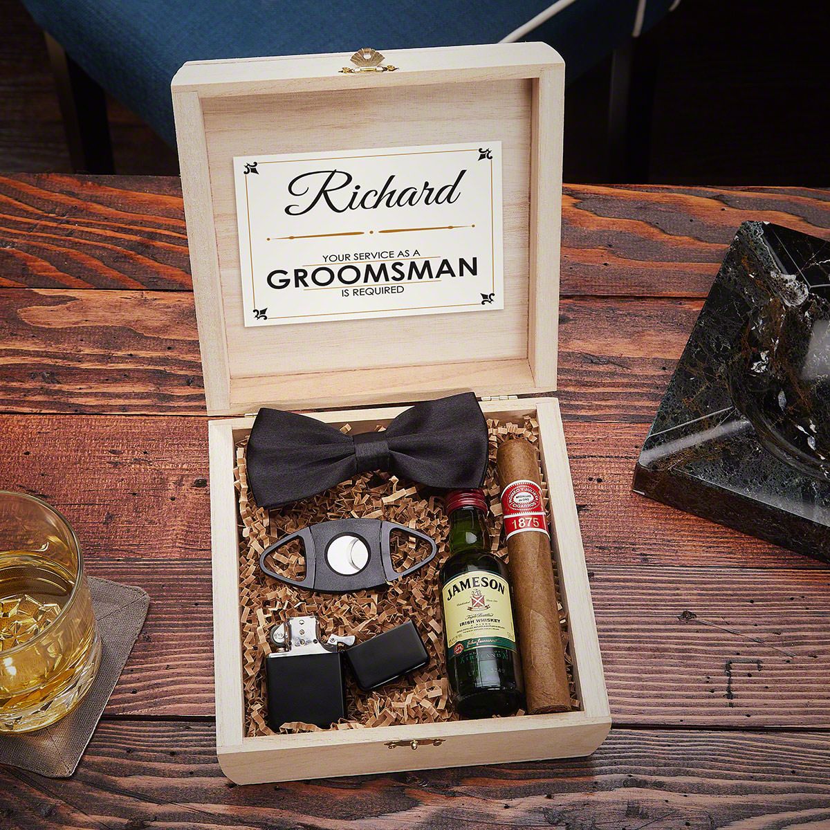 Personalized Cigar Groomsman Gift Gift for Groomsmen Cigar Box with Accessories Custom Cigar Box Set Wedding Cigar Lighter and Cutter