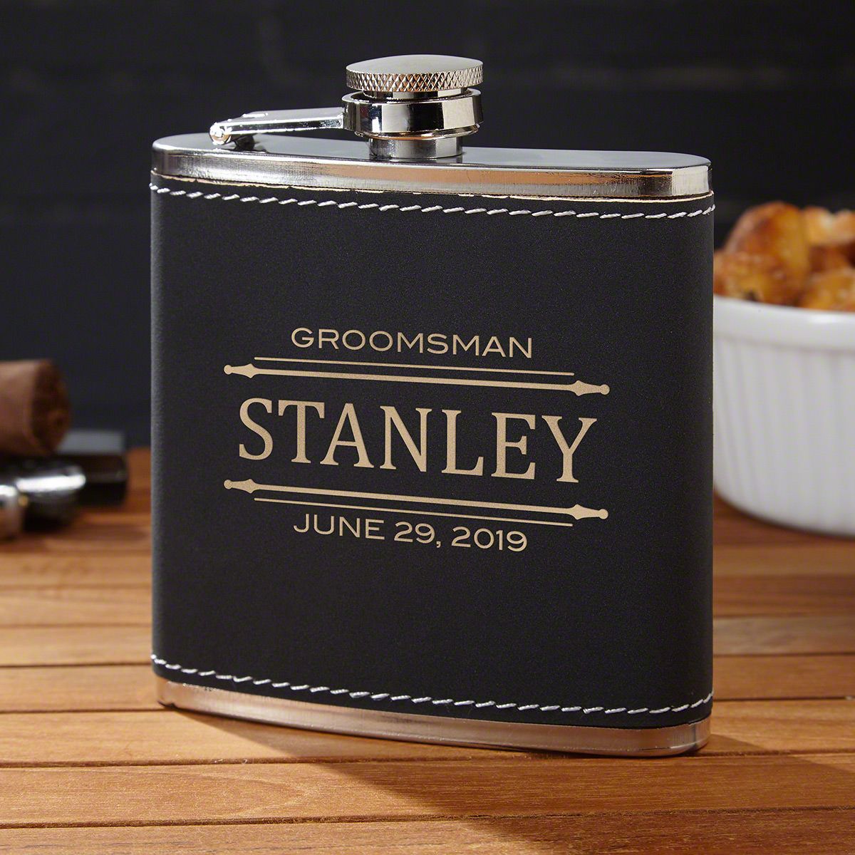 US Army Special Forces Veteran Full Color Groomsman Gift Leather Wrapped Flask 