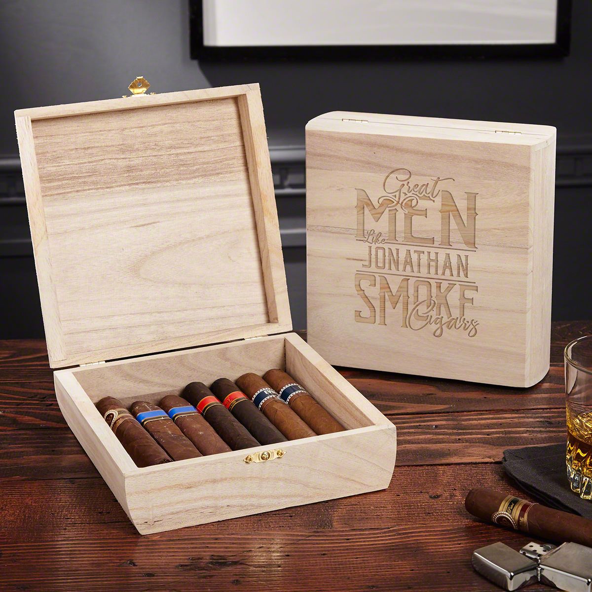 Great Men Smoke Cigars Square Vintage Wooden Box
