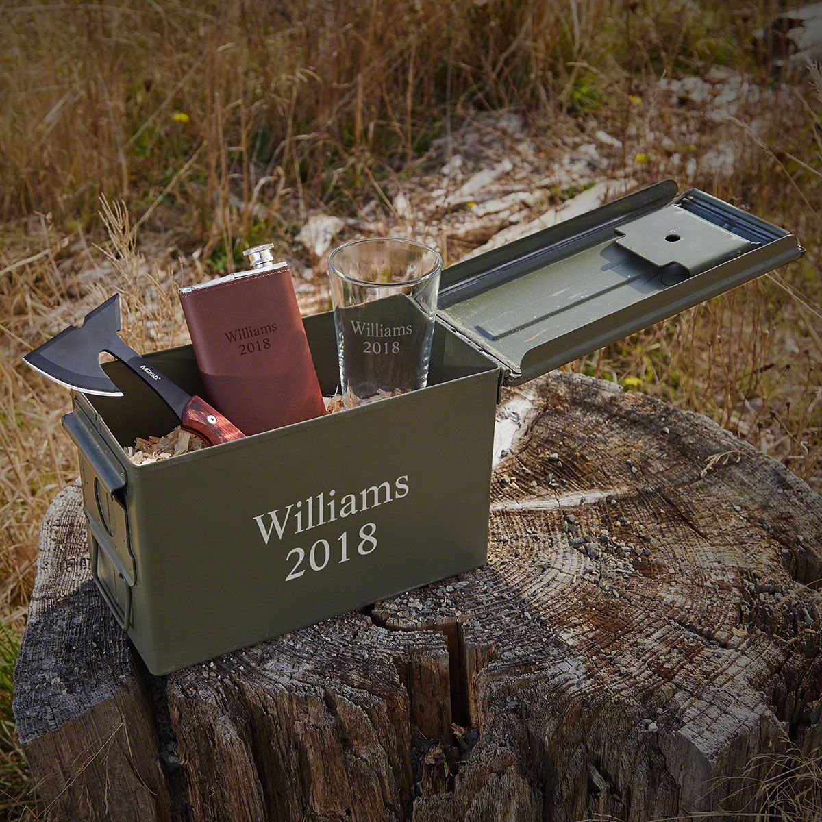 Personalized 50 Cal Ammo Can & Axe Gift for Men