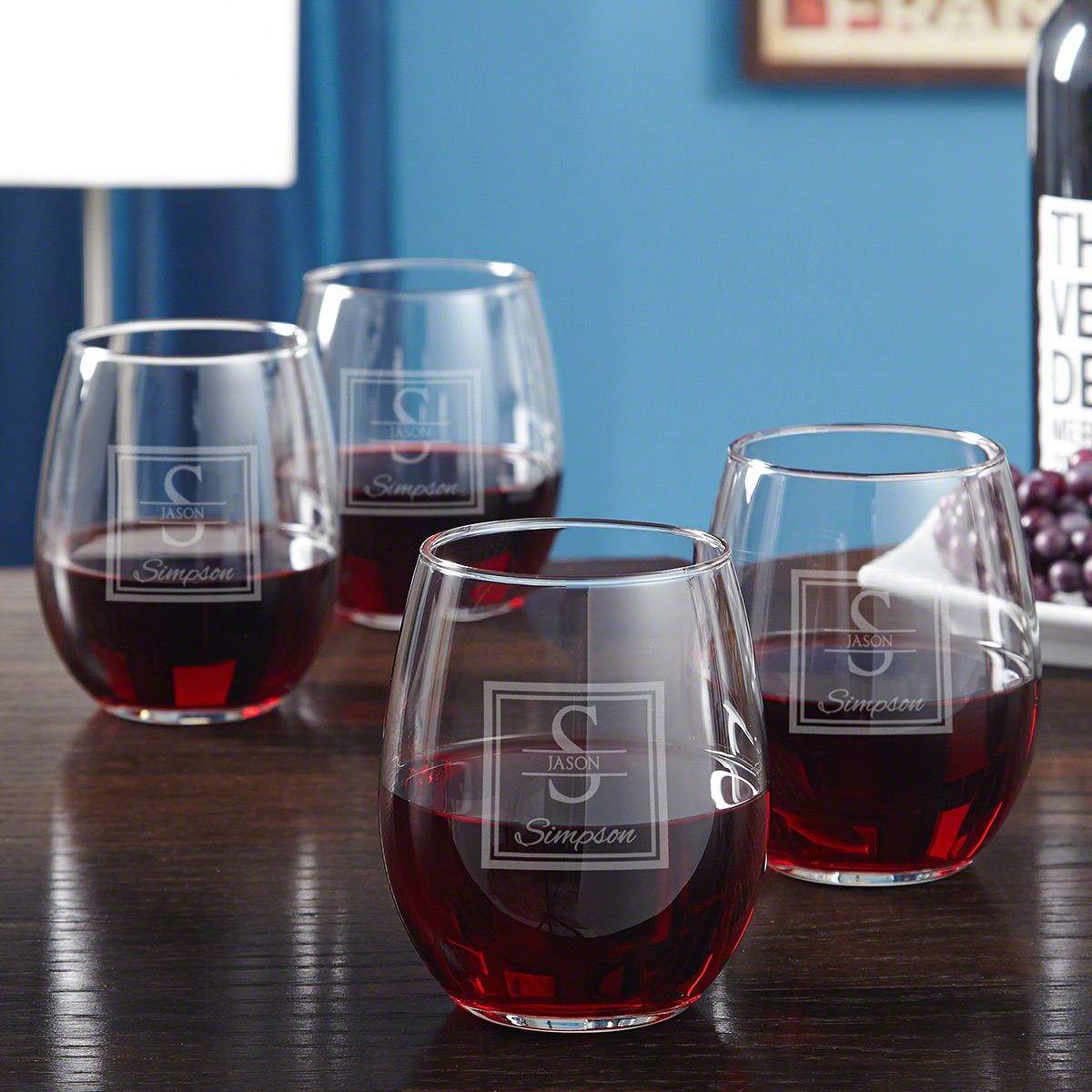 Oakhill Engraved Stemless Red Wine Glasses