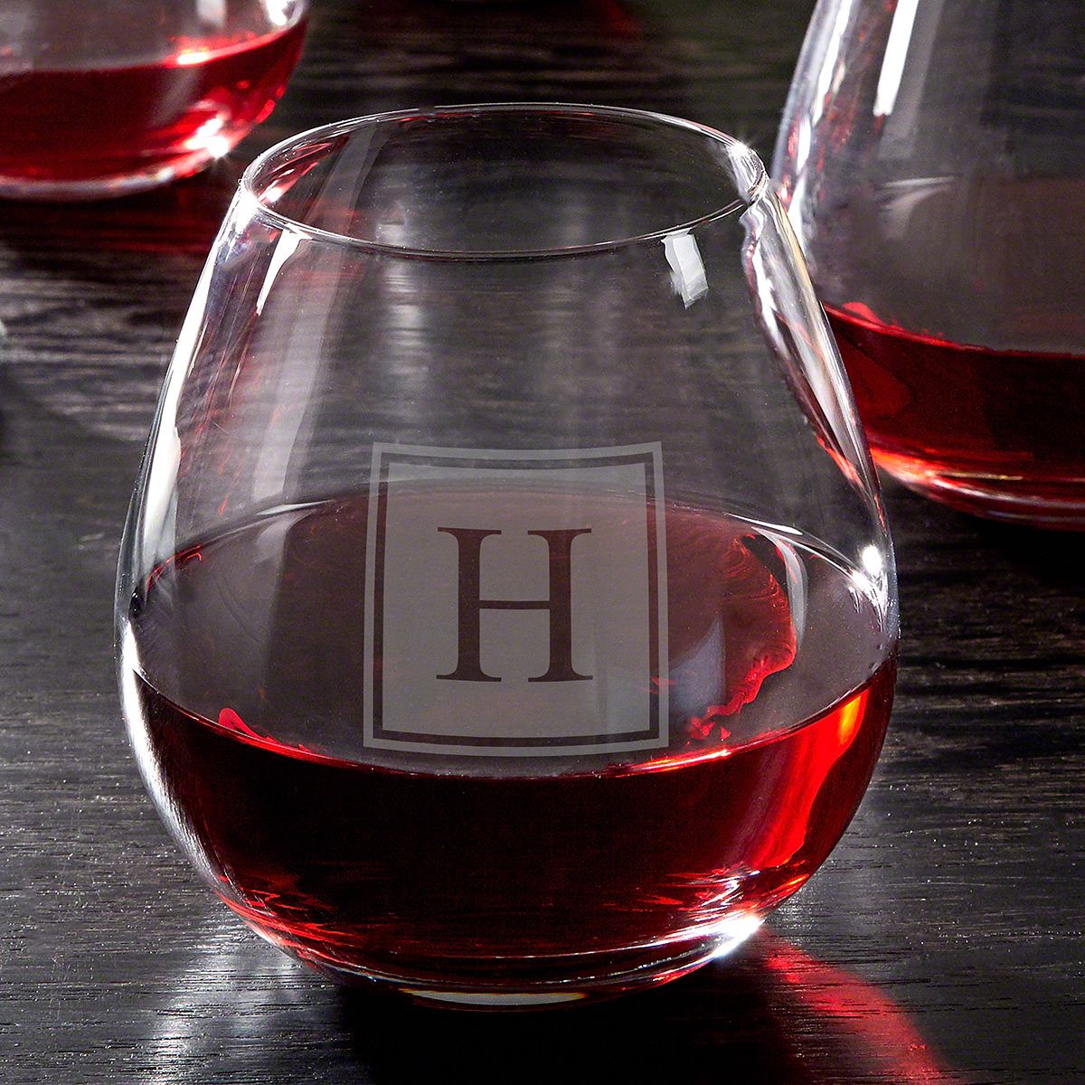 Block Monogram Custom Stemless Wine Glass