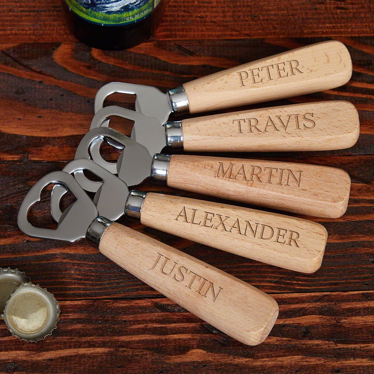 Personalized Wooden Bottle Opener Set for 5 Groomsmen