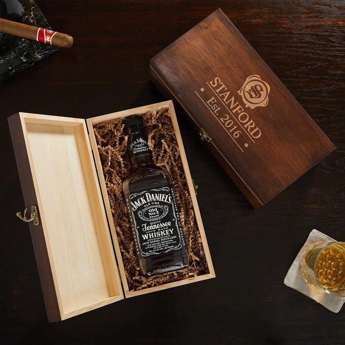 Wax Seal Engraved Whiskey Bottle Gift Box