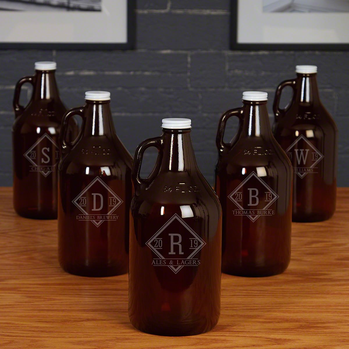 Personalized Etched 64oz Amber Glass Beer Growler Groomsmen Gifts