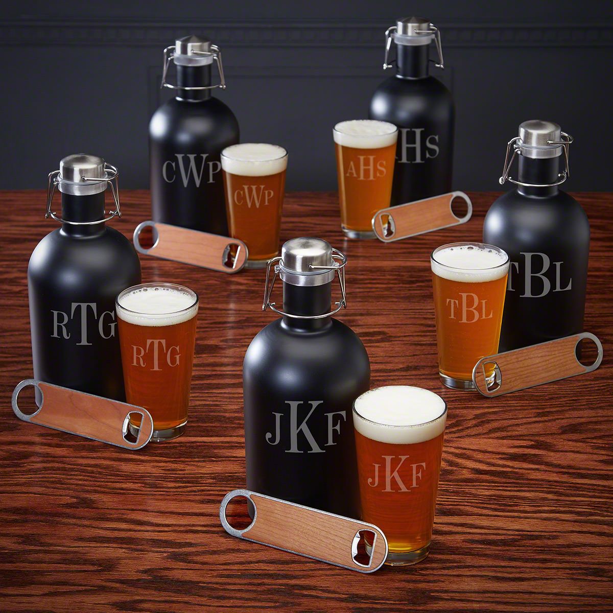  Personalized Classic Monogram Beer Growler Set - 5 Custom Groomsmen Gifts