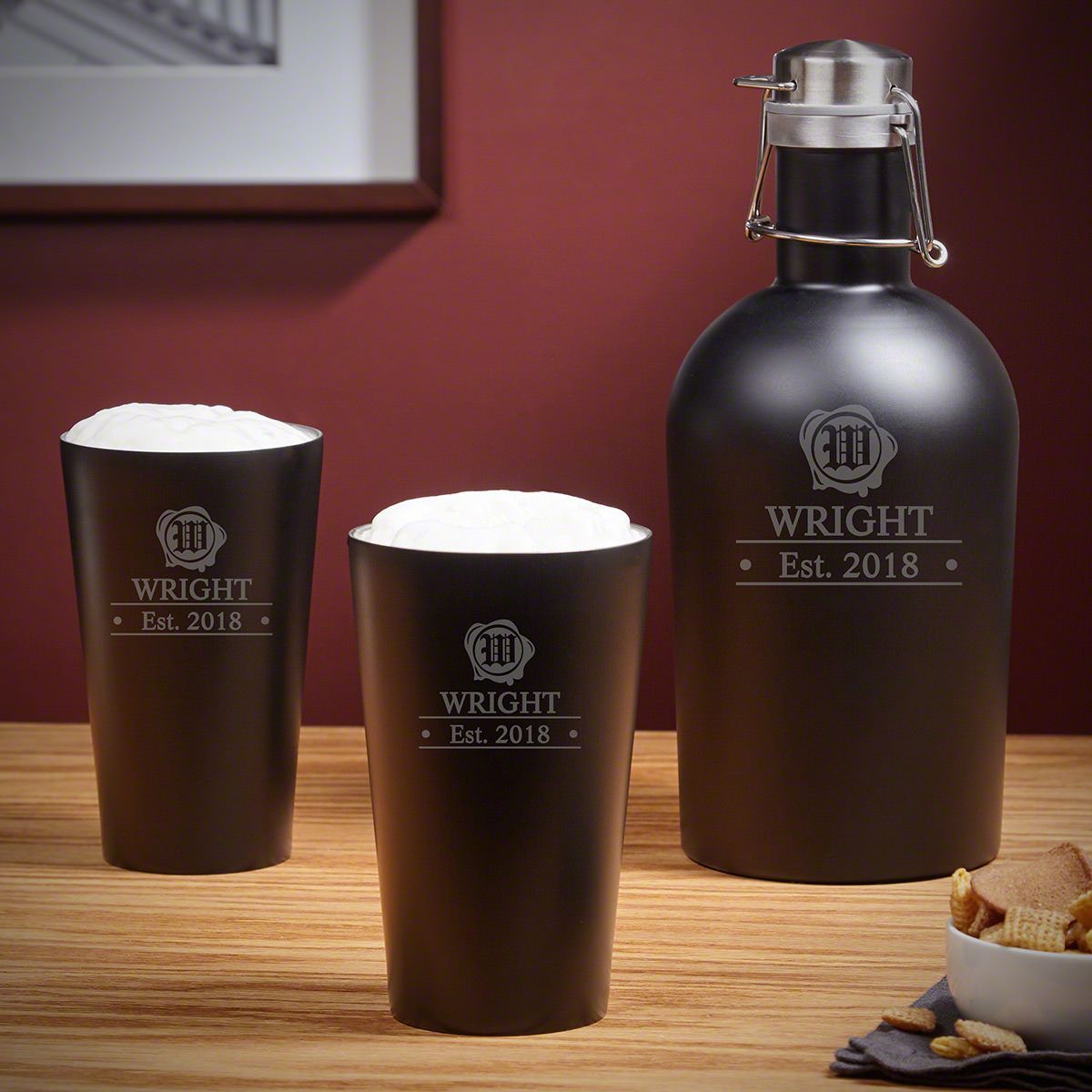 Wax Seal Custom Stainless Steel Pint Glasses and Growler Set