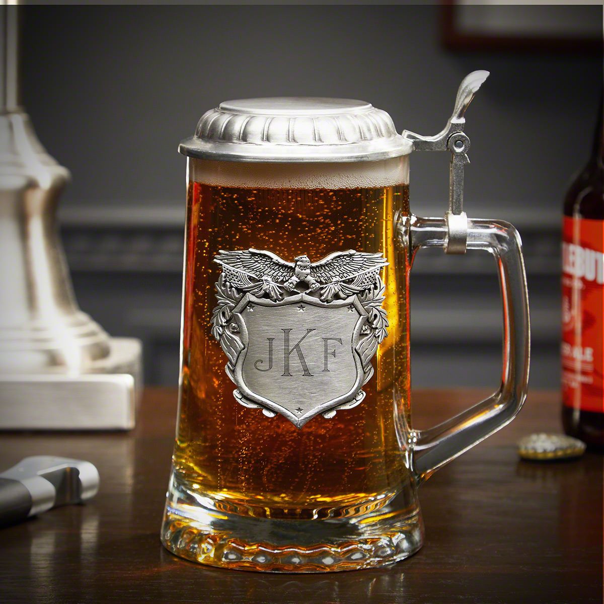 Land of the Brave Classic Monogram Personalized Glass Beer Stein