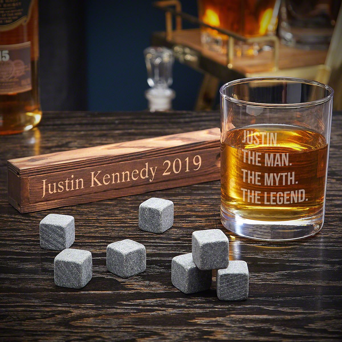 The Man The Myth The Legend Custom Whiskey Stone Gift Set