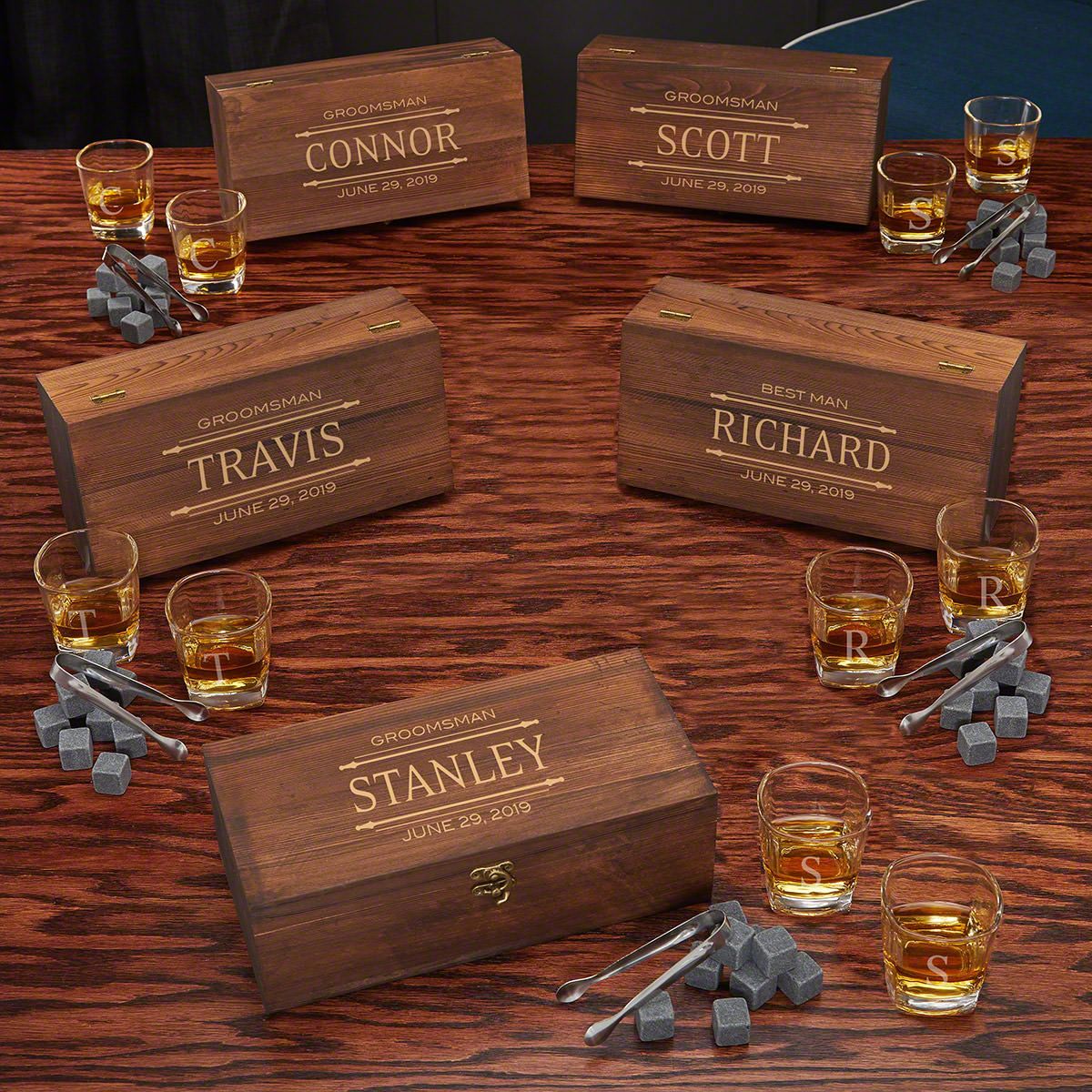 Stanford Shot Glass & Whiskey Stones Custom Groomsmen Gift Boxes – Set of 5