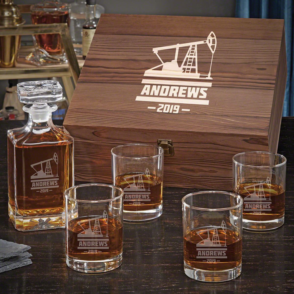 Oilfield Personalized Whiskey Carson Decanter Set with Eastham Glasses - Oilfield Gift