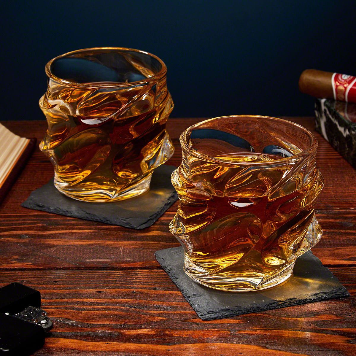 Sculpted Unique Whiskey Glasses - Set of 2