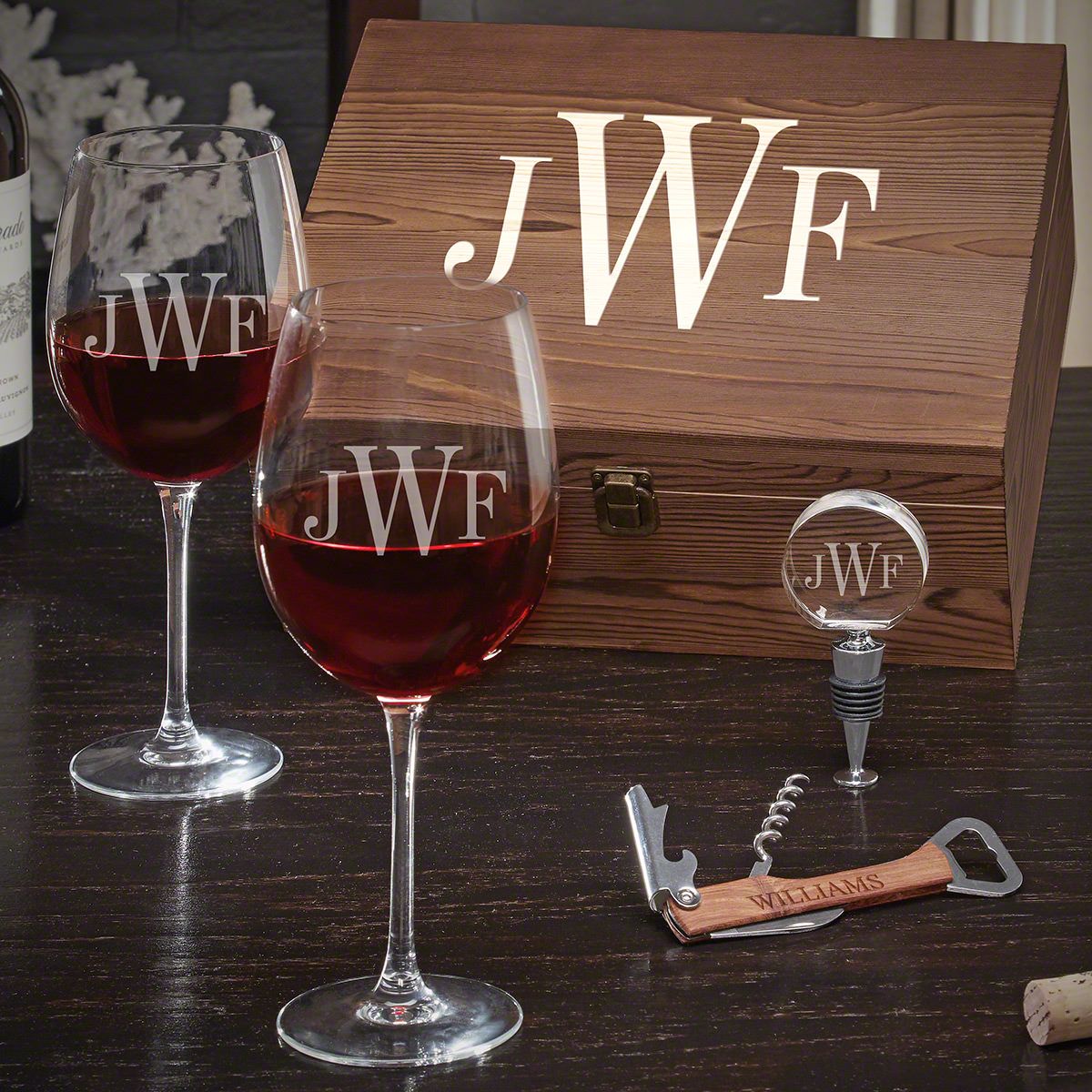 Leather Wine Tool Set Custom Engraved Lid Personalized Wedding Anniversary Gifts 