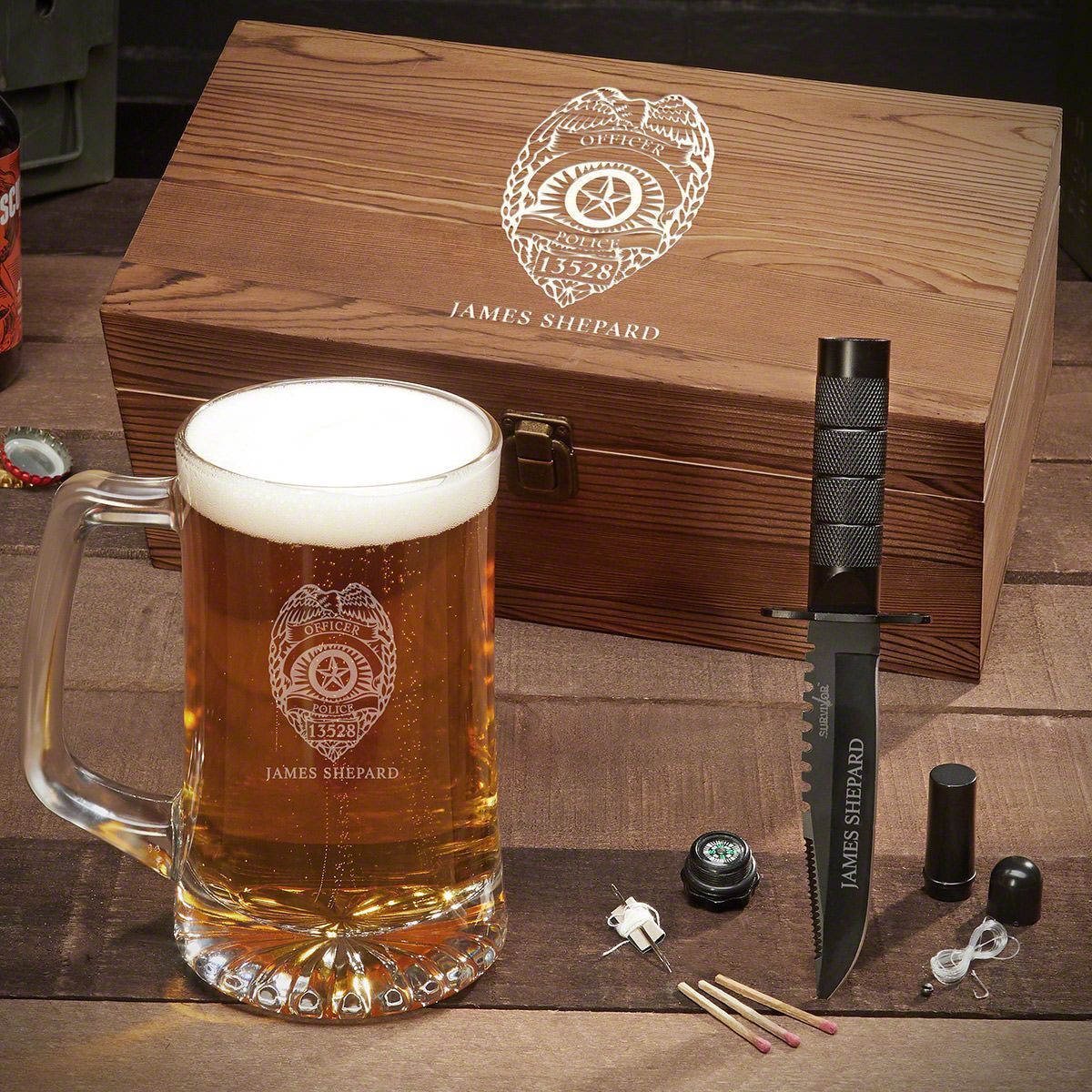 Police Badge Personalized Beer Box Set - Gift for Police