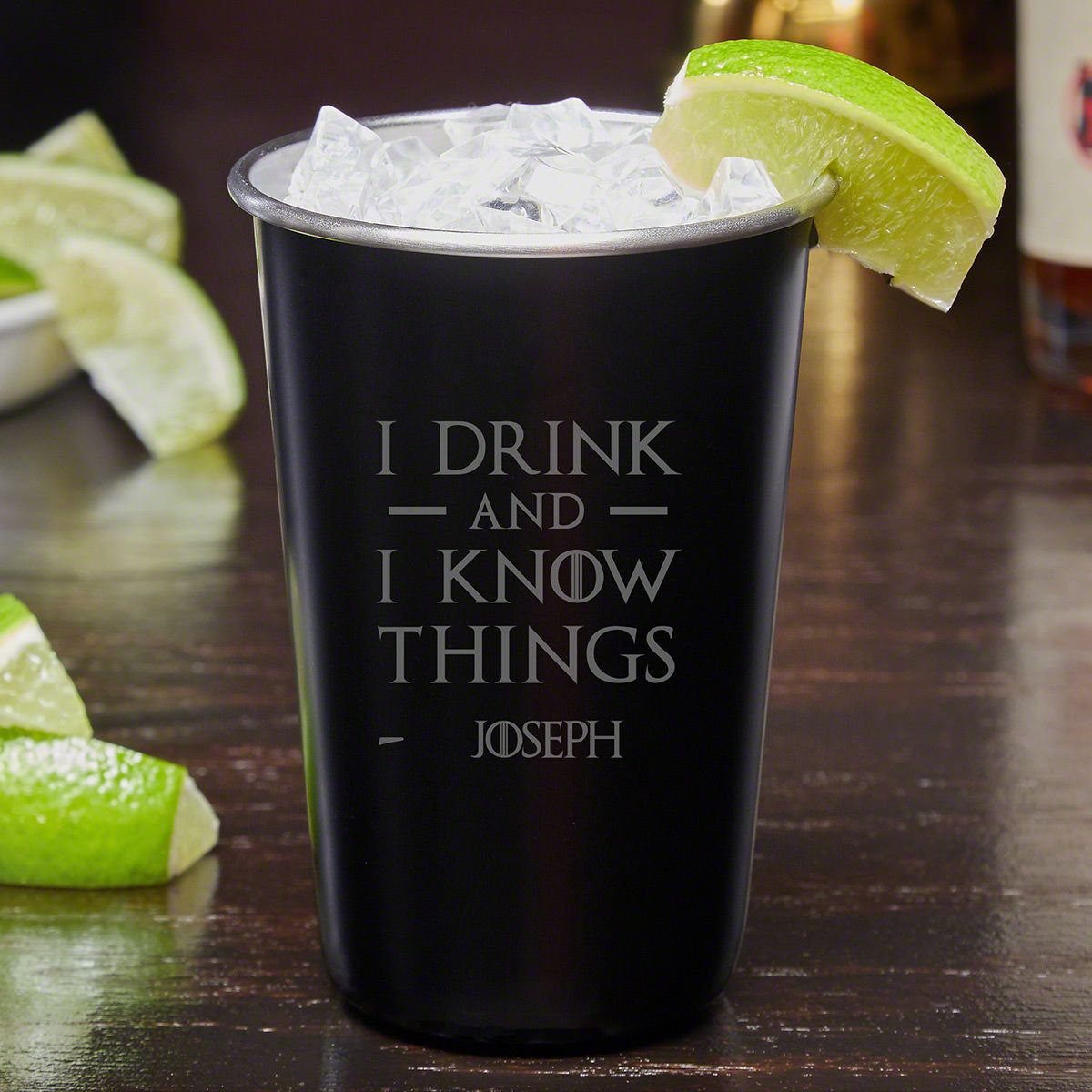 I Drink And I Know Things Personalized Stainless Steel Cocktail Glass