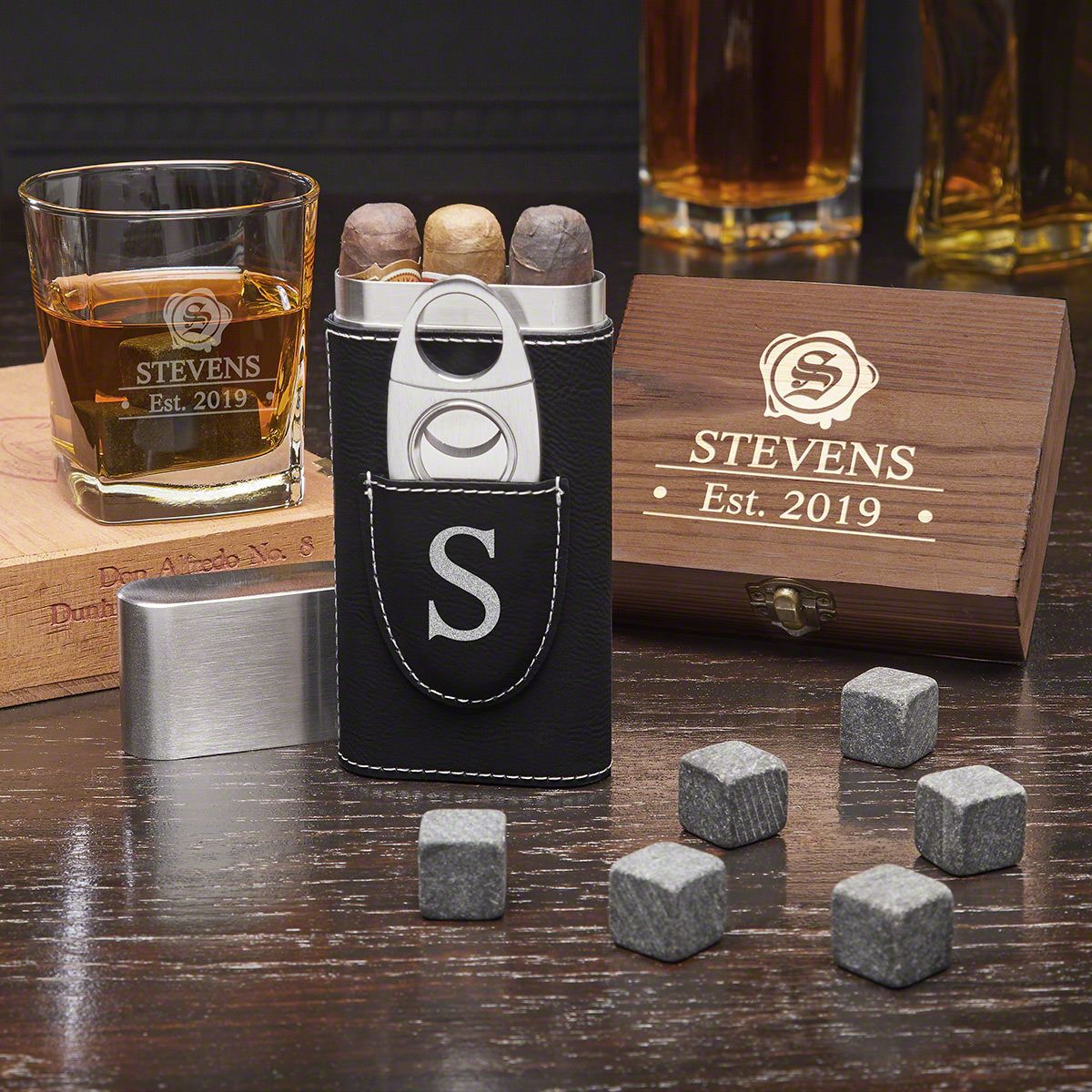 Wax Seal Personalized Whiskey and Cigar Gift Set