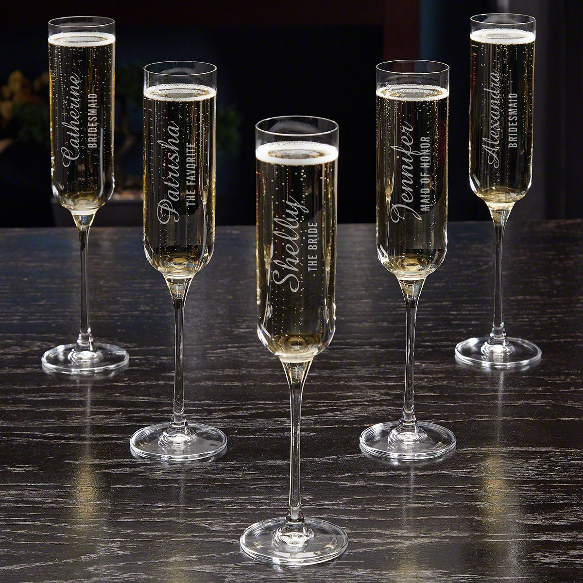 Custom Engraved Champagne Glasses 2 Bridesmaids Toasting Flutes Customized Wedding Gifts for Bride and Groom Personalized Champagne Flutes