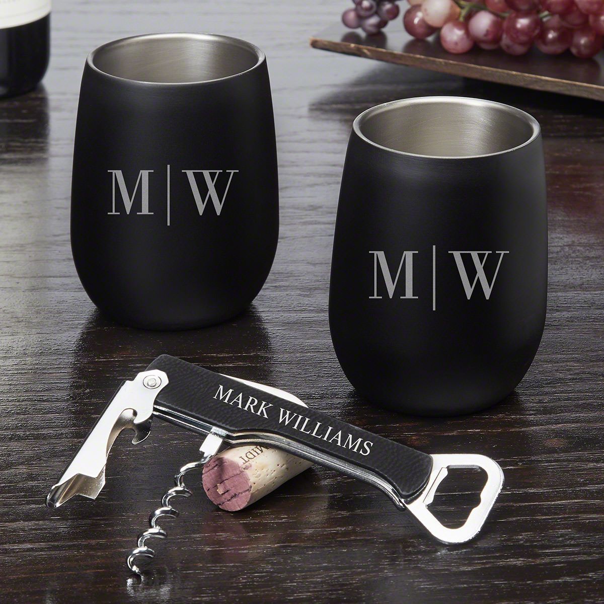 Quinton Engraved Wine Gift Set with Stainless Steel Tumblers