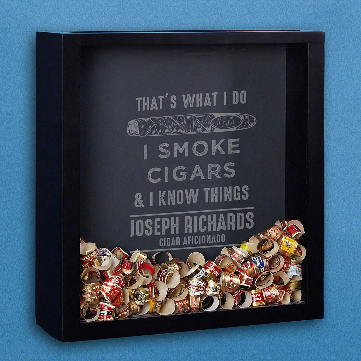 A cigar box that has a cigar's photo and "I smoke cigar & I know things" sentence print makes a great gift for him on valentine day