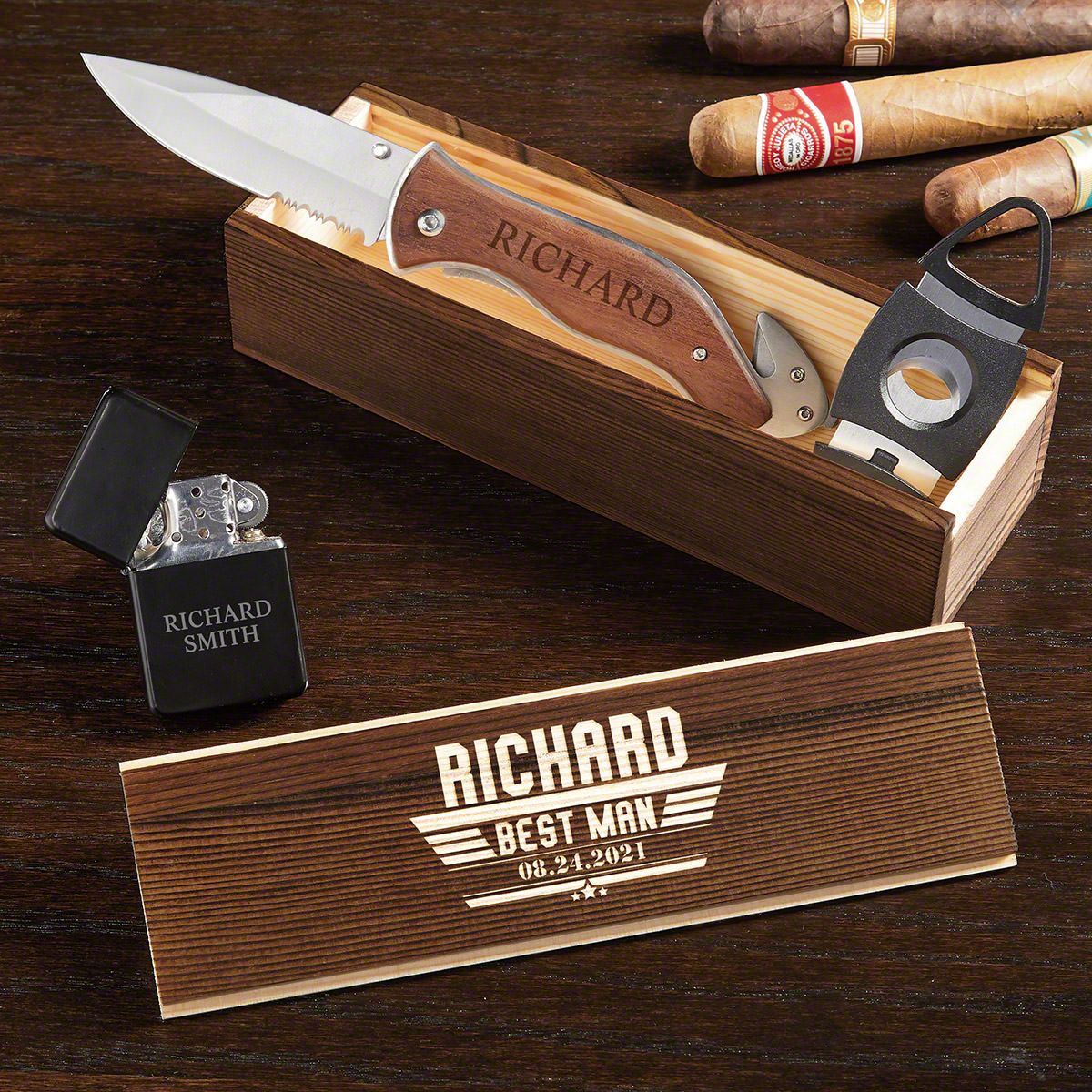 Maverick Personalized Cigar Box Set Gifts for Groomsmen