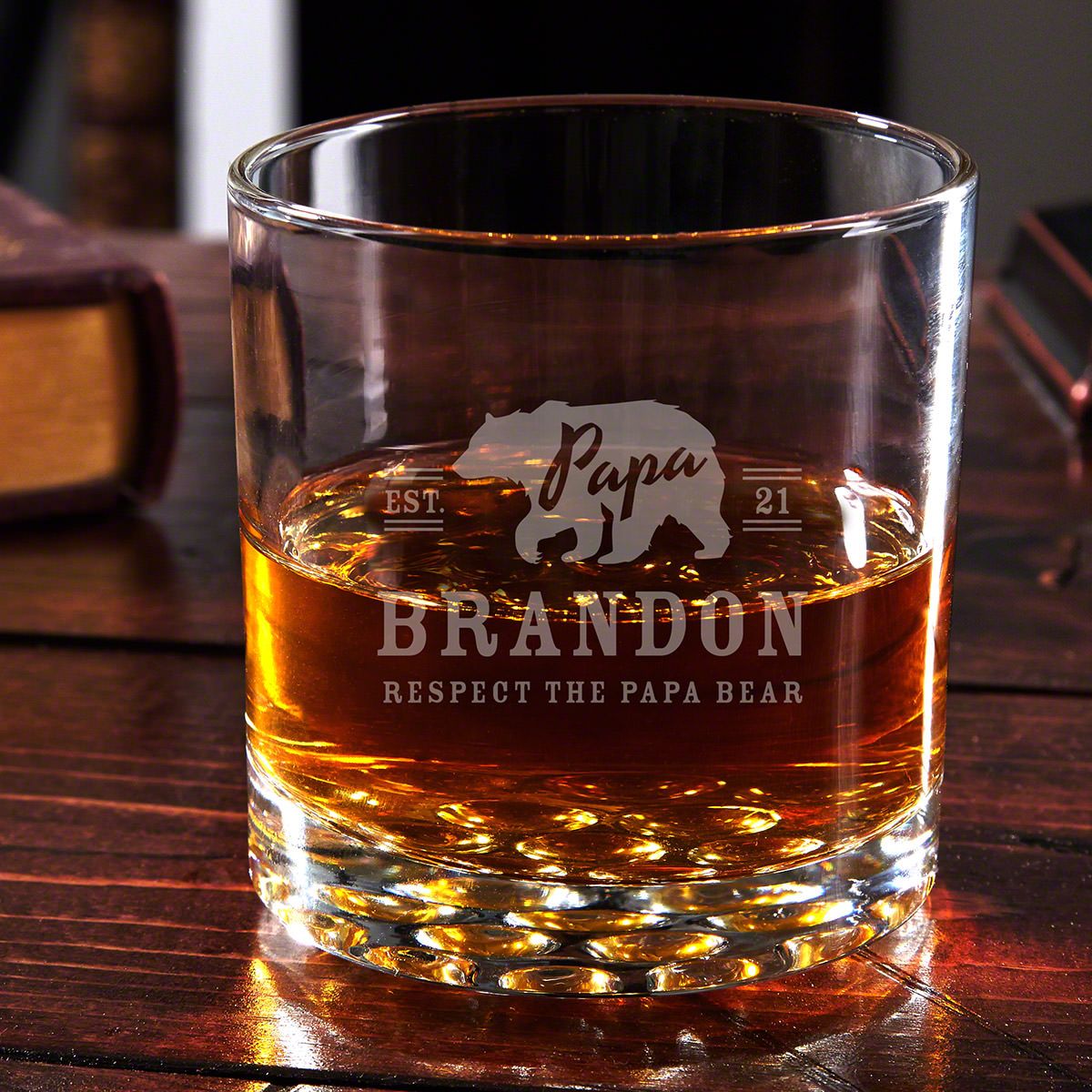 an adorable custom Papa Bear high quality whiskey glass is a fantastic gift for papa on his birthday